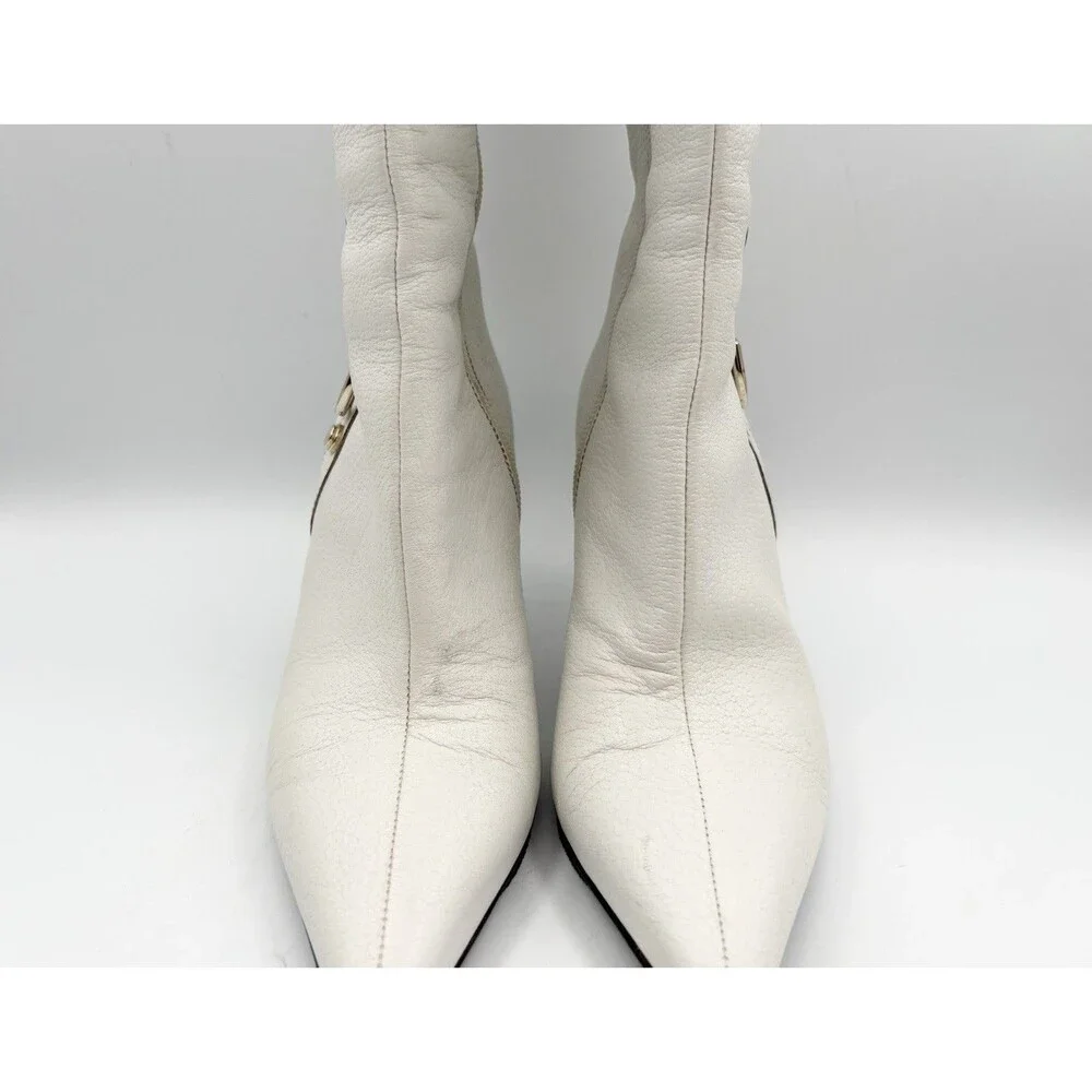Gucci White Leather Knee High Pointed Toe Boots Vintage Size EU 36.5